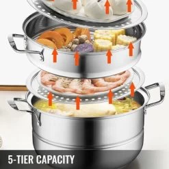 VEVOR Food Steamer Pot Stainless Steel Food Steamer 30cm Cooking Tool 12 Heating Steamed Dishes Soup -Kitchen Appliances Discounts 92583433 2