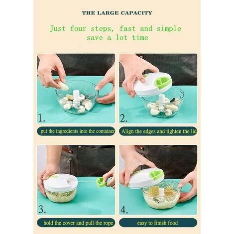 Manual Puller, Vegetable Chopper, Salad/garlic For Salsa/pesto/onions (450ml) 3 Manual Puller, Vegetable Chopper, Salad/garlic For Salsa/pesto/onions (450ml) - Image 2