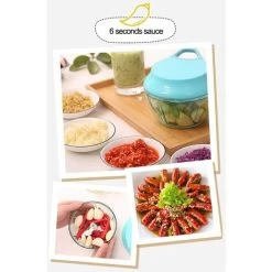 Mini Chopper Hand Chopper Manual String For Cutting Vegetables Onions Garlic Meat Stainless Steel Blades Non-Slip Base 485ml Yellow -Kitchen Appliances Discounts 92867376 4
