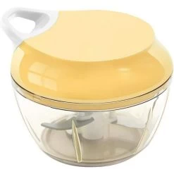 Mini Chopper Hand Chopper Manual String For Cutting Vegetables Onions Garlic Meat Stainless Steel Blades Non-Slip Base 485ml Yellow -Kitchen Appliances Discounts 92867376 5