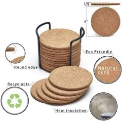 16 Piece Round Natural Cork Coasters Absorbent Eco-Friendly Heat Resistant Reusable -Kitchen Appliances Discounts 92867766 5