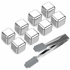 Reusable Stainless Steel Ice Cubes Whiskey Chilling Rocks Set Of 8 Metal Ice Cubes With Tongs And Freezer Storage Tray For Beer Wine Cooler
