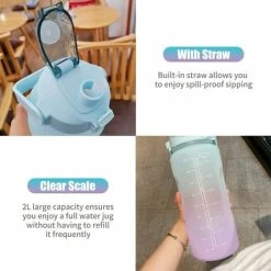 2L Water Bottle With Marker &amp Large Straw Water Bottle With Handle Leak Proof Reusable Water Pitcher For Hiking, Traveling, Outdoor Sports, Gym, Fitness, Pink -Kitchen Appliances Discounts 93453073 3