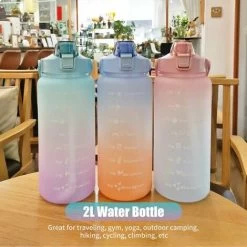 2L Water Bottle With Marker &amp Large Straw Water Bottle With Handle Leak Proof Reusable Water Pitcher For Hiking, Traveling, Outdoor Sports, Gym, Fitness, Pink -Kitchen Appliances Discounts 93453073 4