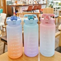 2L Water Bottle With Marker &amp Large Straw Water Bottle With Handle Leak Proof Reusable Water Pitcher For Hiking, Traveling, Outdoor Sports, Gym, Fitness, Pink -Kitchen Appliances Discounts 93453073 5