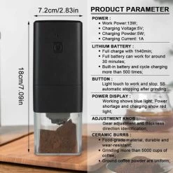 Portable Electric Coffee Grinder, Coffee Grinder 1300mAh USB Rechargeable Coffee Grinder With Brush For Coffee Beans, Spices, Nuts -Kitchen Appliances Discounts 93891685 5