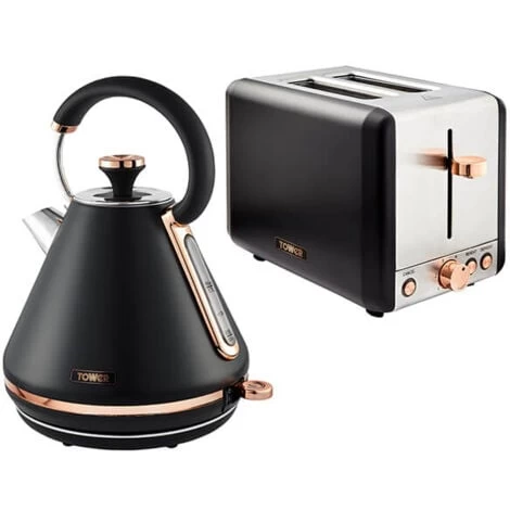Tower Cavaletto Pyramid Kettle And 2 Slice Toaster Set Black 3 Tower Cavaletto Pyramid Kettle And 2 Slice Toaster Set Black