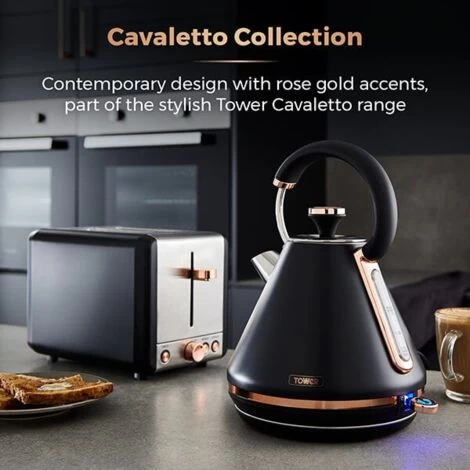 Tower Cavaletto Pyramid Kettle And 2 Slice Toaster Set Black 6 Tower Cavaletto Pyramid Kettle And 2 Slice Toaster Set Black - Image 4