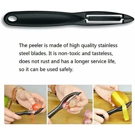 Fruit Peeler Universal Eplucheur With Ergonomic Stainless Steel Blades For Potato And Carrot Vegetable Peeler (black Serrated Edge Planed Color Box) 5 Fruit Peeler Universal Eplucheur With Ergonomic Stainless Steel Blades For Potato And Carrot Vegetable Peeler (black Serrated Edge Planed Color Box) - Image 3