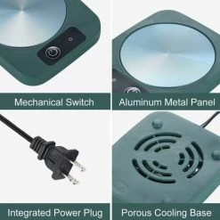 Coffee Mug Cup Warmer Coaster For Coffee Tea Cocoa Milk Food Fruits Candle, Aluminum Metal Panel, Safe Reliable, Green (4" X 5") -Kitchen Appliances Discounts 95523688 4