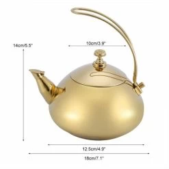 Stainless Steel Tea Kettle, 1.5 Litre Coffee Maker Pot, Whistling Teapot With Removable Handle And Mesh Strainer, For ALL Stovetops, For Milk Tea, Coffee, Etc (Golden) -Kitchen Appliances Discounts 95534310 2