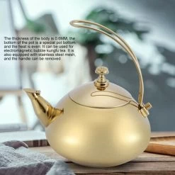 Stainless Steel Tea Kettle, 1.5 Litre Coffee Maker Pot, Whistling Teapot With Removable Handle And Mesh Strainer, For ALL Stovetops, For Milk Tea, Coffee, Etc (Golden) -Kitchen Appliances Discounts 95534310 3