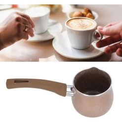 Non Stick Milk Pan, 8cm Stay Cool Handle Aluminum Alloy Cooking Pot With Non Drip Double Pouring Lip For Coffee Butter Chocolate(Coffee) -Kitchen Appliances Discounts 95534328 5
