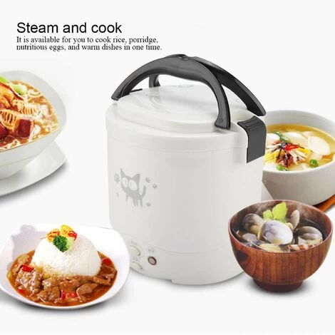 Mini Rice Cooker, 12V 100W 1L Electric Food Steamer, 2 Cups Portable Travel Steamer Small, All-in-1 Multi Cooker Stainless Waterproof Non-Stick Pot(White) 4 Mini Rice Cooker, 12V 100W 1L Electric Food Steamer, 2 Cups Portable Travel Steamer Small, All-in-1 Multi Cooker Stainless Waterproof Non-Stick Pot(White) - Image 2