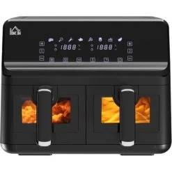 HOMCOM Dual Air Fryer 8L Family Size W/ 2 Basket 8 Presets Cookbook Timer 2500W