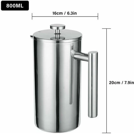 French Press 304 Stainless Steel Thermal Coffee Maker Teapot 800ML 3 Filters Anti-scald Handle Anti-rust Coffee Press 7 French Press 304 Stainless Steel Thermal Coffee Maker Teapot 800ML 3 Filters Anti-scald Handle Anti-rust Coffee Press - Image 5