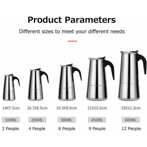 Stainless Steel Coffee Maker Portable Electric Coffee Maker Mocha Latte Stove Espresso Filter Pot European Coffee Cup (300ml) 4 Stainless Steel Coffee Maker Portable Electric Coffee Maker Mocha Latte Stove Espresso Filter Pot European Coffee Cup (300ml) - Image 2
