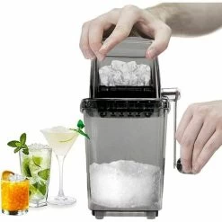 Manual Ice Crusher Rotary Ice Crusher Cocktails Slush Crushed Ice Maker Smoothies Ice Crusher Machine Home 1.25L Chrome Ice Crusher Ice Cubes Drinks Chopper Stirrer (Grey)