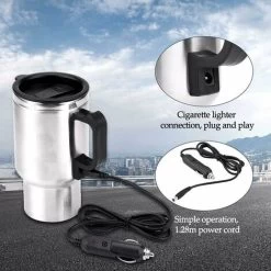 Electric Heating Travel Mug 12V 454ML Stainless Steel Travel Cup With Lid And Handle Electric Insulated Plug Kettles Car Coffee Mug Heater,16.5CM -Kitchen Appliances Discounts 96245136 3