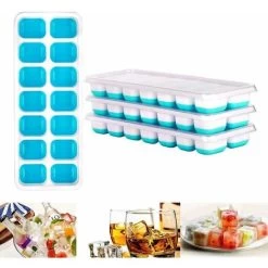 LITZEE Drinkware Accessories Ice Cube Tray 4 PCS Silicone Ice Cubes With Lid Ice Cube Tray 14 Compartments For Whiskey, Cocktail, Drinks, White+Blue