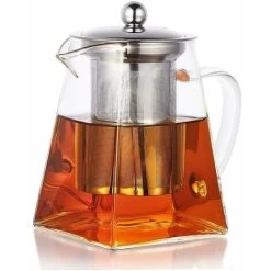 Square Glass Teapot With Infuser, 500ml Borosilicate Teapot With Strainer, Clear Loose Leaf Teapots For Loose Tea