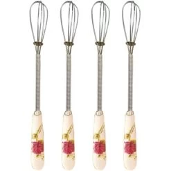 Small Whisks Stainless Steel Handle Mini Small Mixing Balloon Wire Whisks Ceramic Whisk (4 Pieces)