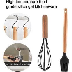 2-Piece Silicone Cookware Set With Wooden Handle, Non-Toxic And Non-Stick, Heat Resistant And Dishwasher Safe -Kitchen Appliances Discounts 97382460 3