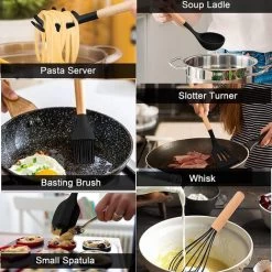 2-Piece Silicone Cookware Set With Wooden Handle, Non-Toxic And Non-Stick, Heat Resistant And Dishwasher Safe -Kitchen Appliances Discounts 97382460 4