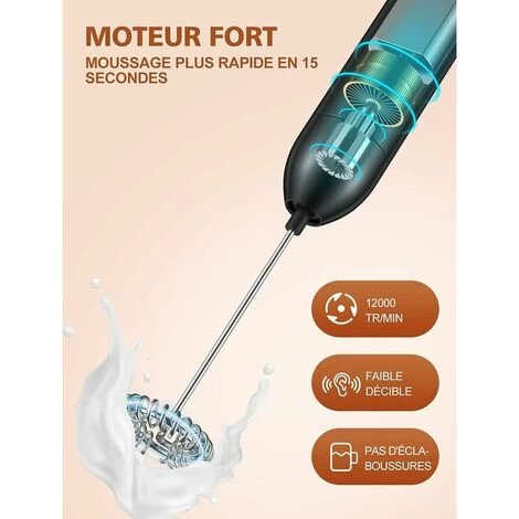 Milk Frother, Stainless Steel & Aluminum Alloy Electric Milk Frother With 12000 RPM Super Powerful Motor For Coffees, Espressos, Lattes And Cappuccinos 5 Milk Frother, Stainless Steel & Aluminum Alloy Electric Milk Frother With 12000 RPM Super Powerful Motor For Coffees, Espressos, Lattes And Cappuccinos - Image 3