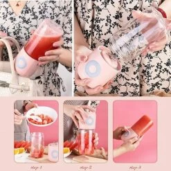 500ml Mini Plastic Portable Fruit Blender With 6 Personal Stainless Steel Blade Blender For Vegetables Smoothie Shakes USB Rechargeable Electric Blender - White -Kitchen Appliances Discounts 97697620 5
