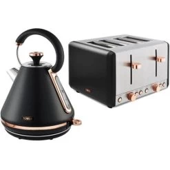 Tower Cavaletto Pyramid Kettle And 4 Slice Toaster Set Black