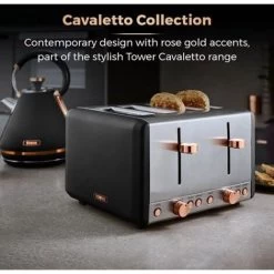 Tower Cavaletto Pyramid Kettle And 4 Slice Toaster Set Black -Kitchen Appliances Discounts 98481184 4