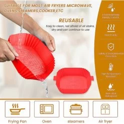 Silicone Air Fryer Basket Air Fryer Silicone Pot Reusable Silicone Basket 19.5cm Air Fryer Essential Accessory For Hot Air Fryer Microwave Frying Pan(Red) ZQYRLAR -Kitchen Appliances Discounts 98818630 5