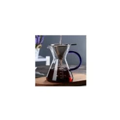 1 Pack Pour-Over Coffee Maker Set With Coffee Measure And Cork Stopper - Stylish Drip Coffee Maker With Glass Carafe And Permanent Stainless Steel Filter (500ml)